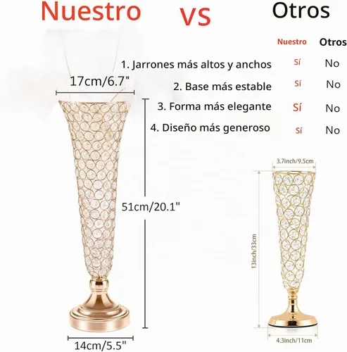 Vista 4 de LoveCat Jarrones de cristal dorado: jarrones de flores de trompeta de metal