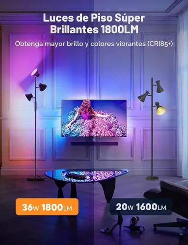 Vista 3 de SIBRILLE RGBCW Lámpara de Pie, Lámpara de 36W de Cambio de Color Brillante, Moderna Lámpara de Pie LED RGB Regulable Sin Escalones con Control