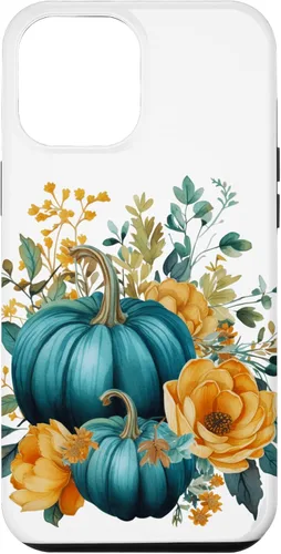 Vista 25 de iPhone 16 Teal Autumn Pumpkin Floral Fall Harvest Foliage Case