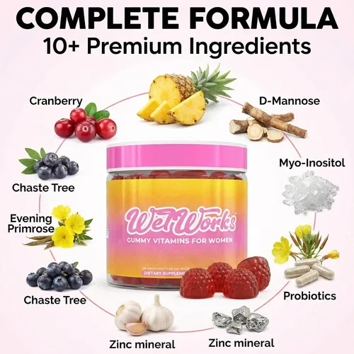 Vista 4 de Clean Nutraceuticals Clean Nutra Pineapple Cranberry D-Manose + Probiotic Gummies 60 unidades Suplemento diario para mujer Gomitas con sabor a