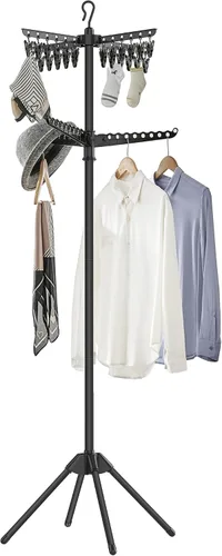 Vista 11 de SONGMICS Tendedero de secado de ropa, 61.6 pulgadas, 3 brazos giratorios Negro