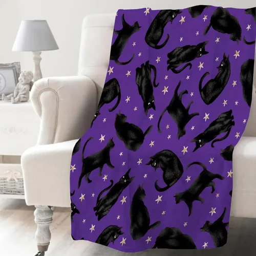 Vista 10 de Khumbhira Manta de estrellas de gatos negros, regalos lindos para niños y niñas, decoración de gatitos, manta de franela suave y ligera, ropa