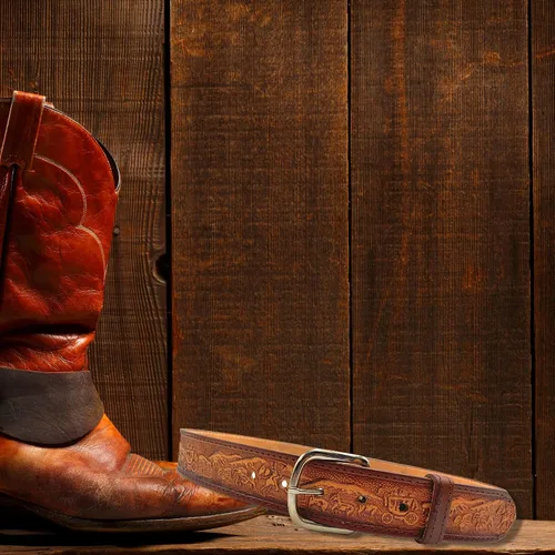 Vista 5 de Needzo Trail Rider - Cinturón de cuero decorativo, diseños intrincados tallados, ropa de vaquero occidental para hombres y mujeres, cinturones