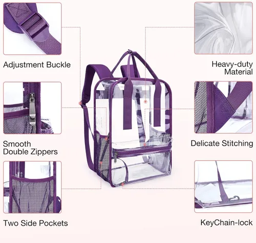 Vista 5 de mommore Mochila transparente resistente y duradera para la escuela, el trabajo