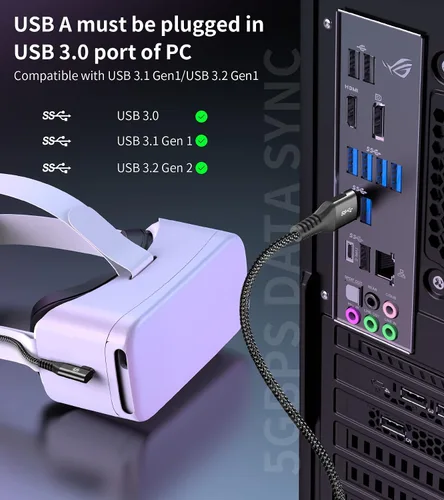 Vista 6 de Sweguard Cable VR Link de 16 pies compatible con Oculus Quest 2 USB 32 Gen 1 USB A a USB C cable con transferencia de datos de alta velocidad de 5