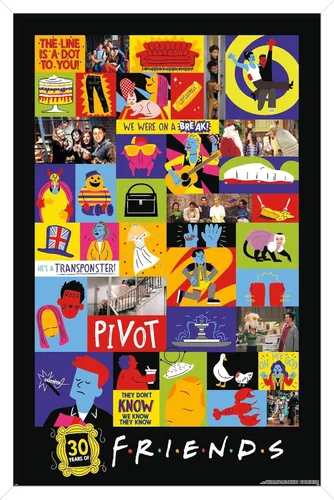 Vista 14 de Trends International Friends 30th - Póster de pared con cuadrícula, 22.4 pulgadas de largo x 14.7 pulgadas, versión enmarcada en madera de granero