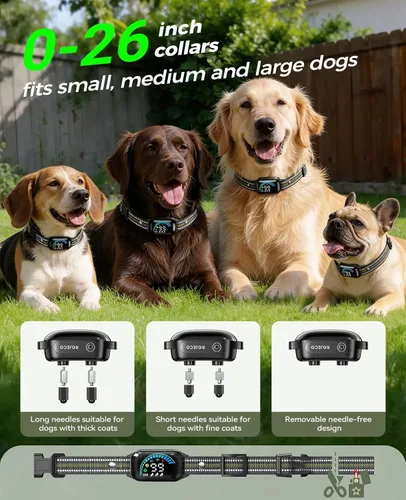 Vista 6 de Rojeco Collar de choque de perro 2 en 1 y collar de ladrido de perro, collar de perro remoto de 3300 pies con resistencia al agua IPX7, modos