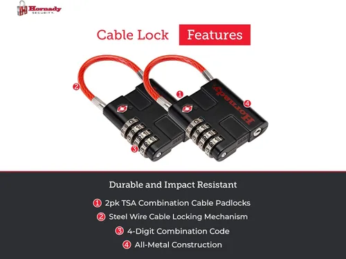 Vista 3 de Hornady Candados de cable aprobados por la TSA, 2 unidades, 96022 – Cerraduras de combinación de 4 dígitos de metal con un grillete de alambre