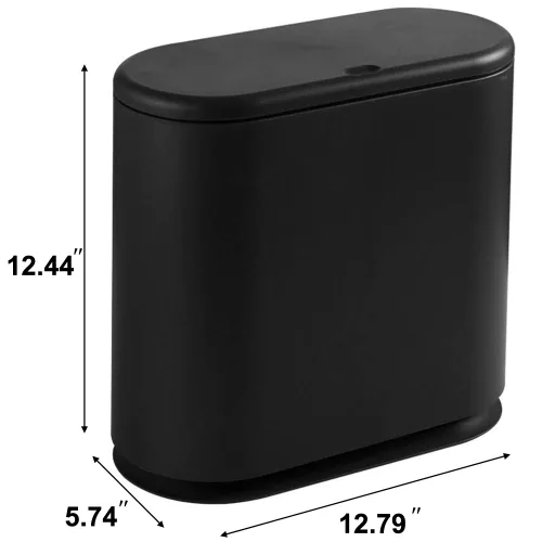 Vista 4 de Sooyee - Contenedor de basura de plástico rectangular con tapa a presión, para baño, tocador, dormitorio, cocina, taller, oficina, 10 litros, negro