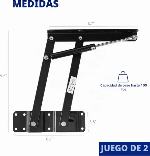 Vista 3 de VIVO Bisagras de mecanismo de elevación de mesa de centro (x2), accesorios asistidos neumáticos, juntas de mesa para muebles, bisagras elevadoras