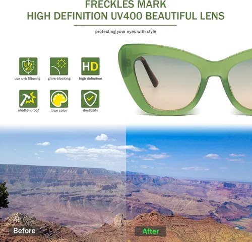 Vista 3 de Freckles Mark Gafas de sol de diseño de moda para mujer, lindas gafas de sol cuadradas de ojo de gato