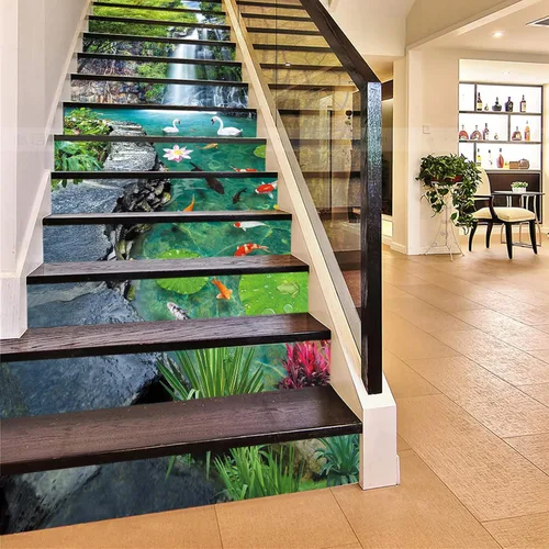 Vista 20 de artfanke 13 piezas de adhesivos 3D de amanecer en la playa - Adhesivos para escalones de pelar y pegar para decoración de hogar y oficina - 39,37" x