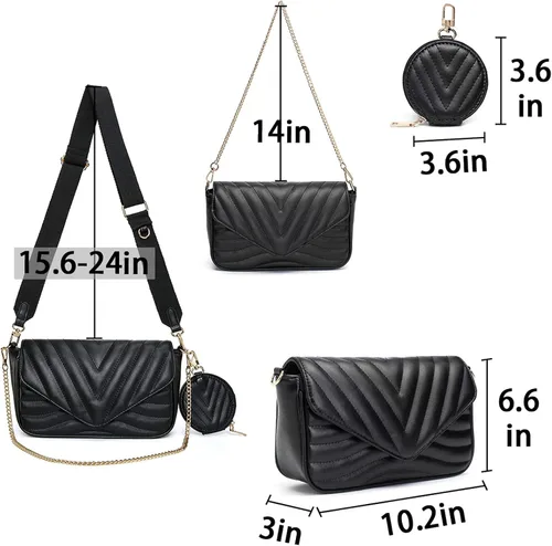 Vista 7 de Bolsos cruzados acolchados pequeños para mujer, elegantes bolsos de diseñador y bolsos con monedero, incluyendo bolsa de 2 tamaños, S