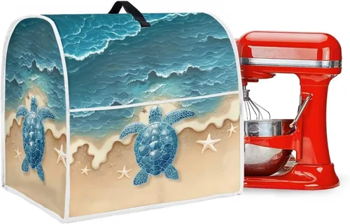 Vista 5 de Talayituse Beach Turtle Starfish Print Stand Mixer Cover for 4.5-5 Quarts Kitchen Aid, Washable Mixer Dust Cover with Handle and Pocket Kitchen