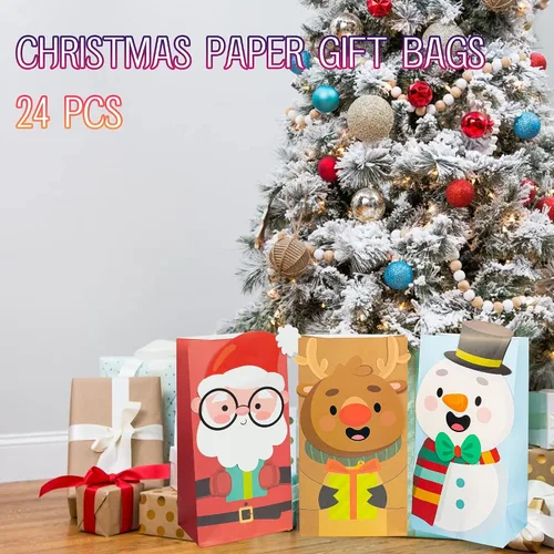 Vista 6 de Uptotop - Paquete de 24 bolsas navideñas 2D con 6 diseños diferentes con temáticas festivas para guardar dulces y regalos