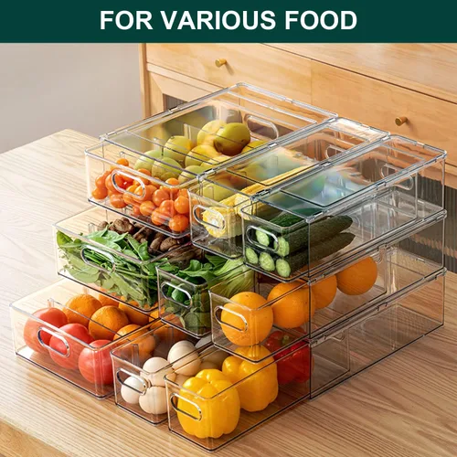 Vista 3 de LALASTAR Paquete de 2 organizadores de refrigerador con cajón extraíble, organizador apilable para congelador, organización y almacenamiento