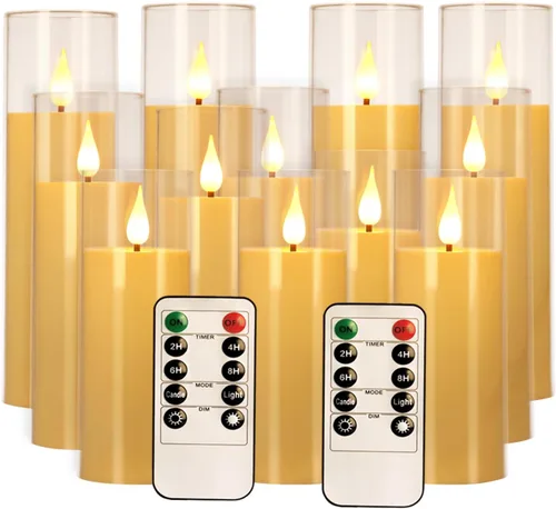 Vista 15 de fclayvts Paquete de 12 Velas de Pilar LED Sin Llama de Halloween - Funcionan con Baterías con Control Remoto y Temporizador, Luz Cálida Parpadeante
