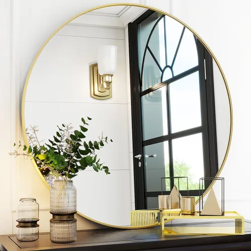 Vista 21 de VooBang Gold Round Bathroom Mirror 24", Thin Metal Frame Wall Mirror Dorado