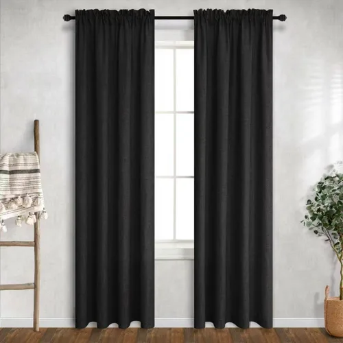 Vista 16 de Mrs.Naturall - Cortinas transparentes con bolsillo para barra de 36x63 pulgadas de lino mezclado negro