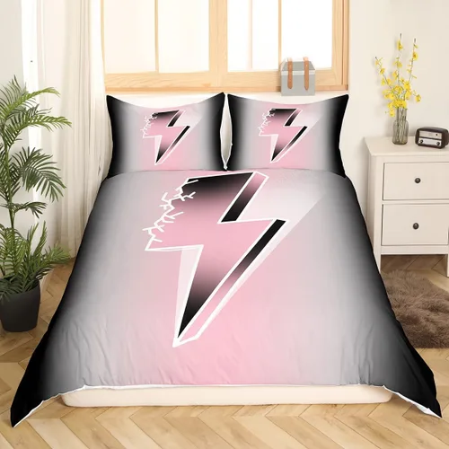 Vista 2 de jejeloiu Juego de ropa de cama rosa y negro para niños y niñas, juego de funda de edredón flash