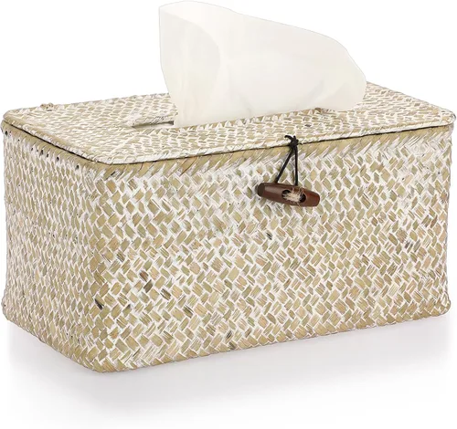 Vista 13 de Sumnacon Funda de Caja de Paños Grande Rectangular Caja de Paños de Seagrass Soporte de Caja de Paños Tejido Soporte de Paños Decorativo Funda