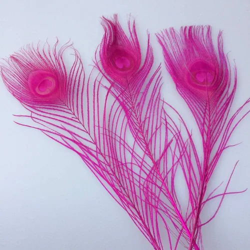 Vista 2 de Shekyeon Paquete de 10 centros de mesa de boda de plumas de pavo real blanqueadas de 10 a 12 pulgadas (fucsia)