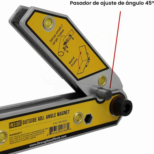 Vista 5 de Strong Hand Tools MLA600 - Cuadrado magnético ajustable para soldadura, imanes interiores/exteriores, pasador de ajuste de ángulo, fuerza