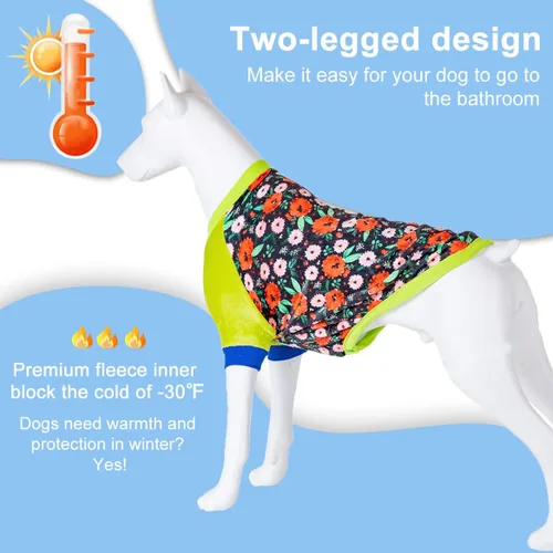 Vista 4 de LovinPet Ropa para mascotas, fácil de usar, bosque de invierno, estampado floral en negro, ropa de perro con forro acogedor para perros, ropa