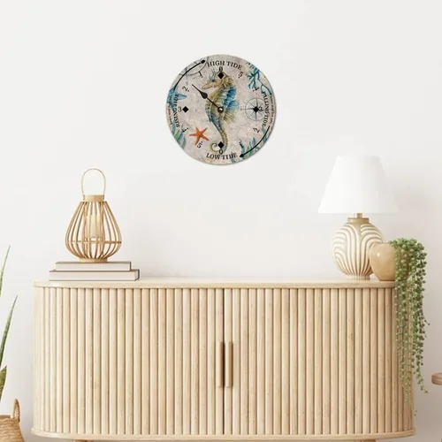 Vista 5 de Ocean Hippocampus Reloj de marea de madera, 10 pulgadas, reloj de pared, unisex, pantalla analógica, funciona con pilas Estilo-7