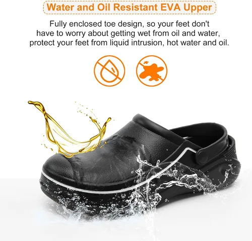 Vista 2 de JSWEI Zapatos de cocina unisex para adultos, antideslizantes, resistentes al agua, para hombres, mujeres, enfermeras, jardineros, interiores