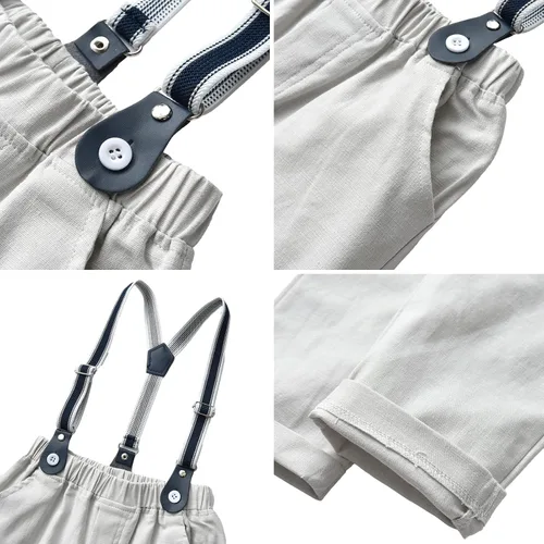 Vista 6 de amokk Conjunto de ropa de caballero formal para bebés y niños pequeños, corbatín y tirantes