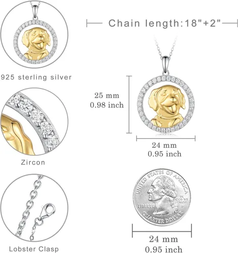 Vista 6 de Collar de perro Golden Retriever de plata de ley 925 con colgante de perro, collar de cachorro para amantes de los perros, regalos de cumpleaños