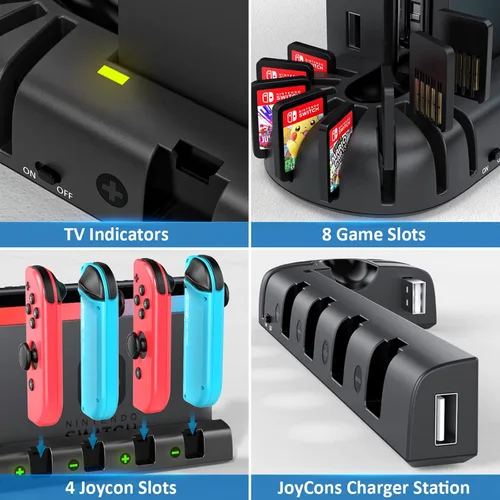 Vista 5 de Estación de carga de control de interruptor compatible con Nintendo Switch y OLED Model Joycons KDD Switch Controller Charger Dock Station con 8