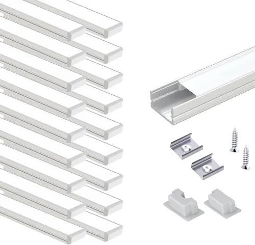 Vista 14 de VST Paquete de 6 canales LED de 1 pie, canal difusor LED en forma de U, sistema de canales de aluminio LED con cubierta lechosa, tapas de extremo