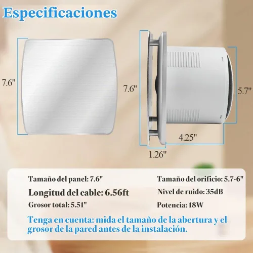 Vista 2 de WiseWater - Extractor de baño, 110 V CA 140 CFM, conducto de 6 pulgadas, ventilador extractor de panel de 7.6 pulgadas, ventilador de ventilación