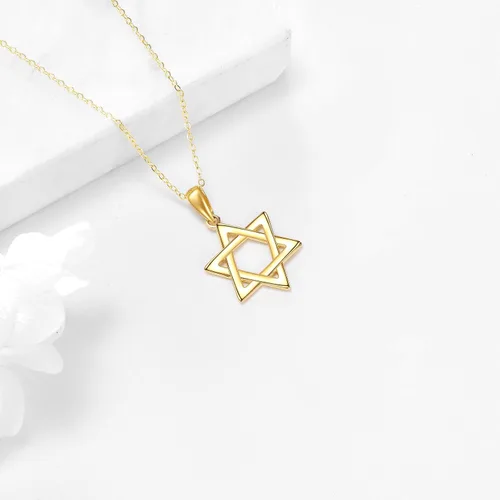 Vista 6 de KECHO Collar con dije de estrella de David de oro real de 14 quilates para mujer, collar de seis estrellas puntiagudas, joyería de San Valentín
