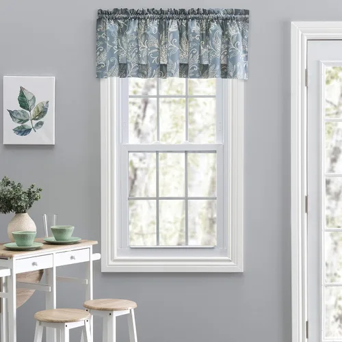 Vista 21 de Ellis Curtain Lexington Leaf Tailored Swags, Azul 56"x36