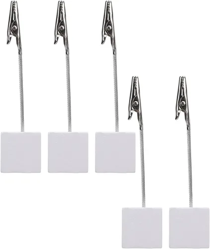 Vista 4 de 10 soportes para tarjetas de número de mesa, base de cubo, soporte de clip de notas de madera, clip de cocodrilo con soporte para fotos