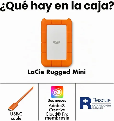 Vista 2 de Mini disco disco duro portátil LaCie Rugged USB 3.0 , Anaranjado
