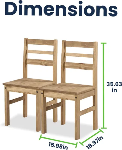 Vista 2 de Furniture Dash Silla de comedor de madera maciza, juego de 2, silla de cocina sin brazos de granja con respaldo de escalera, ideal para sala