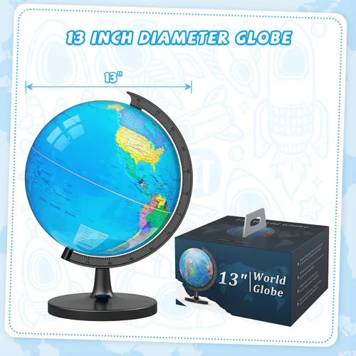 Vista 8 de Globo de 33 cm para niños y adultos, globo mundial interactivo para niños con base estable de metal pesado, superficie HD impermeable y escribible