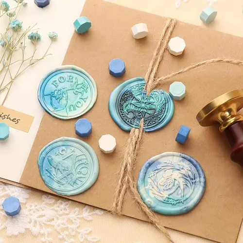 Vista 3 de Cuentas de cera de sellado, 200 piezas retro metálicas con 2 velas de té y 1 cuchara de derretir cera