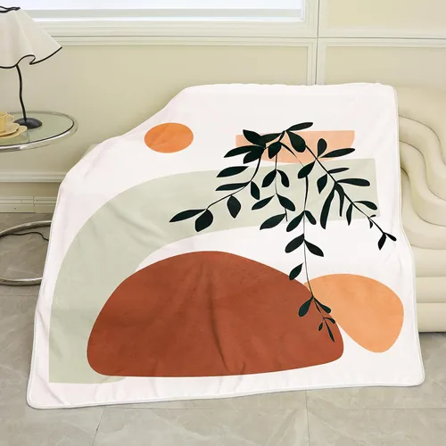 Vista 6 de Manta bohemia de franela de doble cara con sol y hojas, adecuada para adultos y niños en el sofá, automóvil, siesta de cama, manta cálida y cómoda