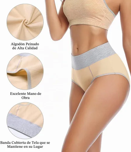 Vista 5 de wirarpa Women's Cotton Underwear High Waist Stretch Briefs Soft Underpants Ladies Full Coverage Panties 5 Pack Beige