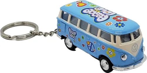 Vista 4 de KiNSMART 1962 Volkswagen Classic Hippie Love & Peace Bus 1:64 Escala 2.5 pulgadas, llavero modelo de metal fundido a presión, acción de retroceso