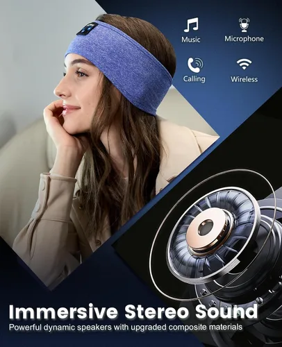 Vista 4 de Perytong: Audífonos para dormir de Bluetooth, diadema para dormir, ultra suave para durmientes laterales, regalos para dormir para hombres y mujeres