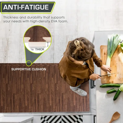 Vista 3 de ProsourceFit Tapete de rompecabezas de grano de madera de ½ pulgada, 6 baldosas de espuma EVA entrelazadas (24 pies cuadrados) para suelos seguros
