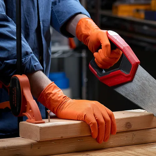 Vista 4 de GUSTO 8 Mil Disposable Orange Nitrile Gloves HEAVY DUTY, Industrial, Diamond Texture - Formerly Comfy Package