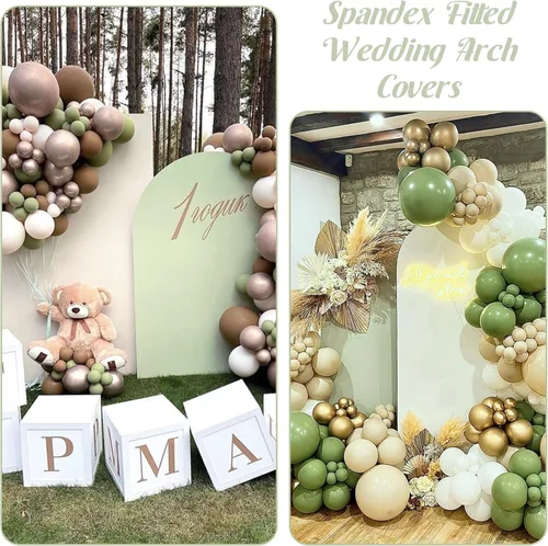 Vista 6 de Cubierta de arco de boda ajustada de Spandex 5 pies de verde saúco claro, cubierta de arco de fondo Chiara redonda para decoración de boda