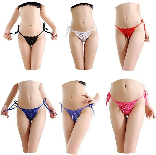 Vista 8 de HTRUIYA Ropa interior fácil de quitar para mujer, tanga de encaje transparente, tangas ajustables Negro